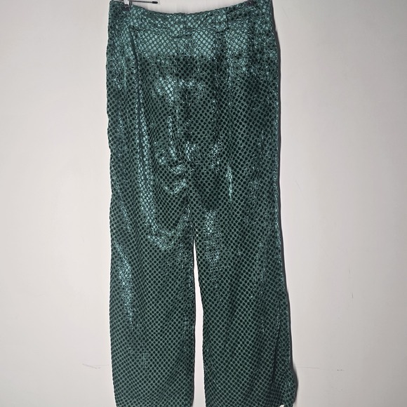 Anthropologie Maeve Avery Pleated Wide Leg Pants Womens 10 Teal Velvet Trousers - Picture 4 of 6